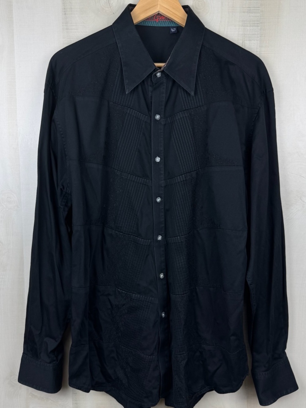 Robert Graham Men’s Long Sleeve Button Up Shirt Black Embroidery Flip Cuff XL